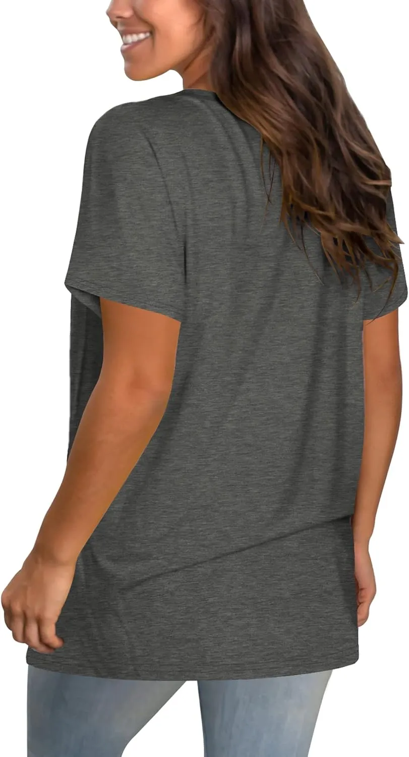 Geifa Womens T Shirts Short Sleeve V Neck Casual Summer Tops Tshirts with Pocket