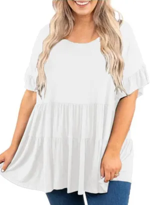 Genayge Women's Plus Size Ruffle Tunic Tops Summer Short Sleeve Loose T-Shirt Blouses