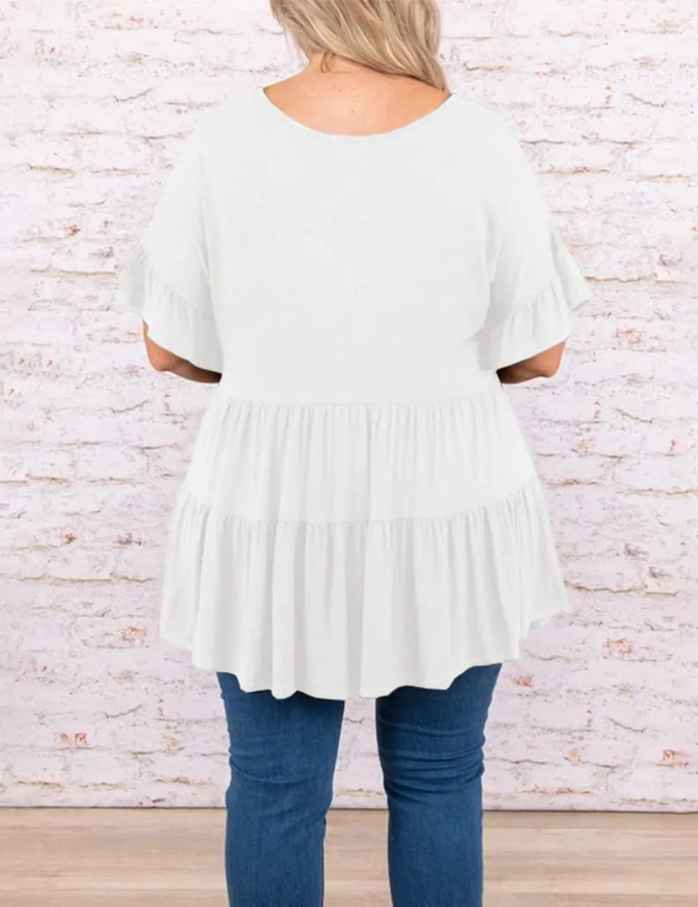 Genayge Women's Plus Size Ruffle Tunic Tops Summer Short Sleeve Loose T-Shirt Blouses