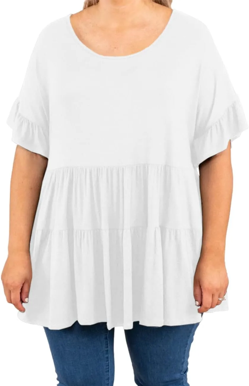 Genayge Women's Plus Size Ruffle Tunic Tops Summer Short Sleeve Loose T-Shirt Blouses