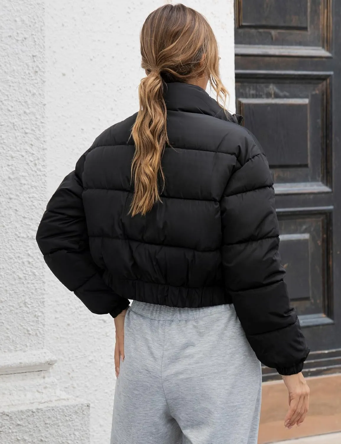 Gihuo Women' s Cropped Quilted Puffer Jacket Outerwear Coats
