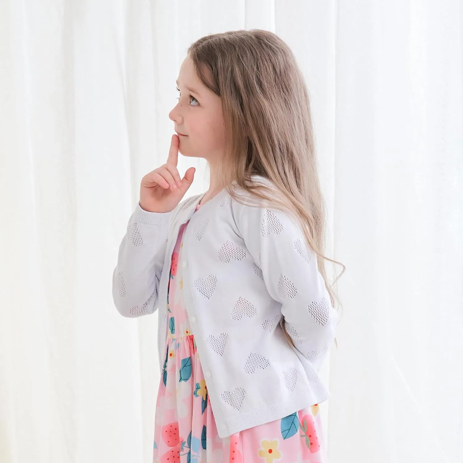 Girls' Cardigan Long Sleeve Shrug Sweater for Kids Cotton Cropped Uniform Knit Outerwear Lucky Clover and Heart