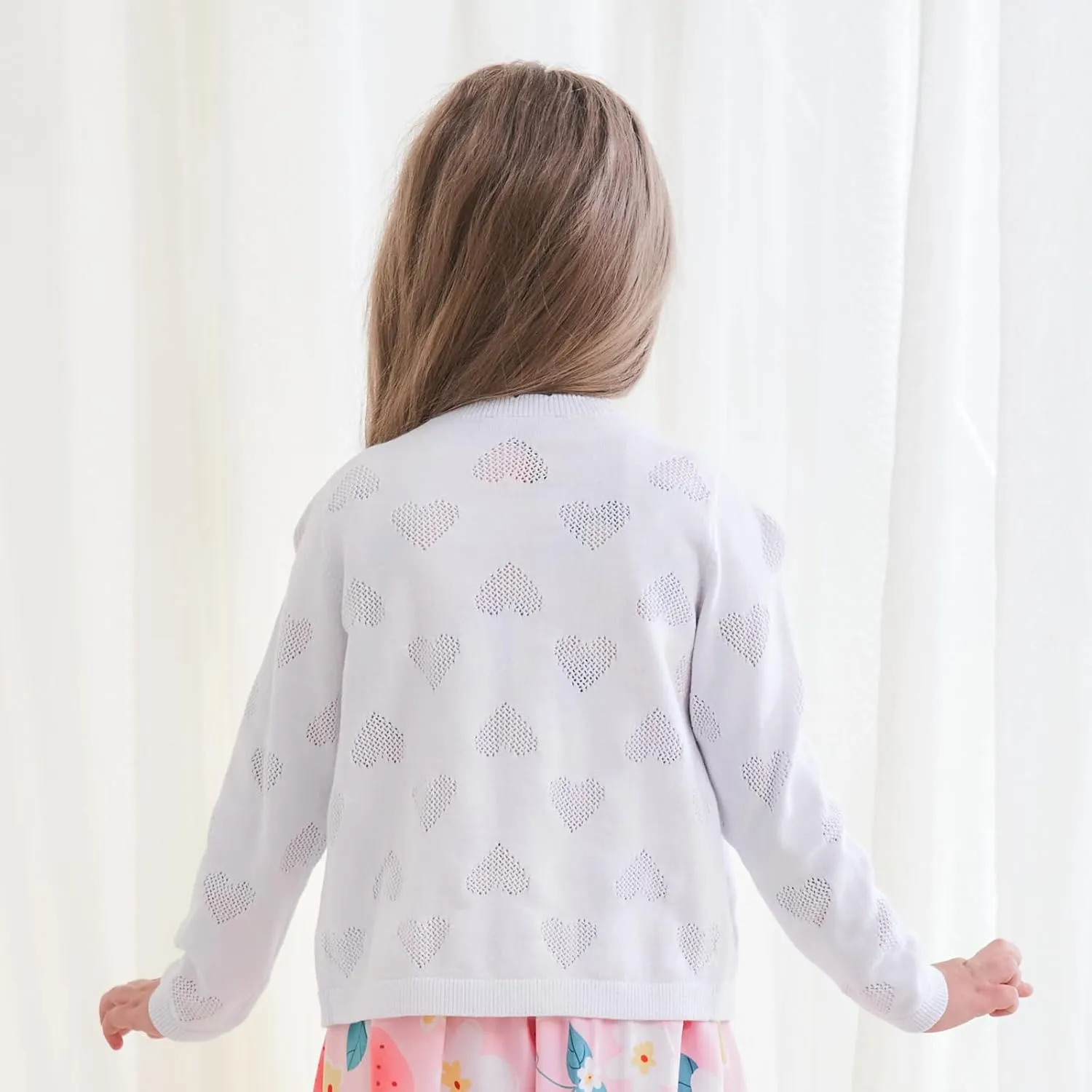 Girls' Cardigan Long Sleeve Shrug Sweater for Kids Cotton Cropped Uniform Knit Outerwear Lucky Clover and Heart