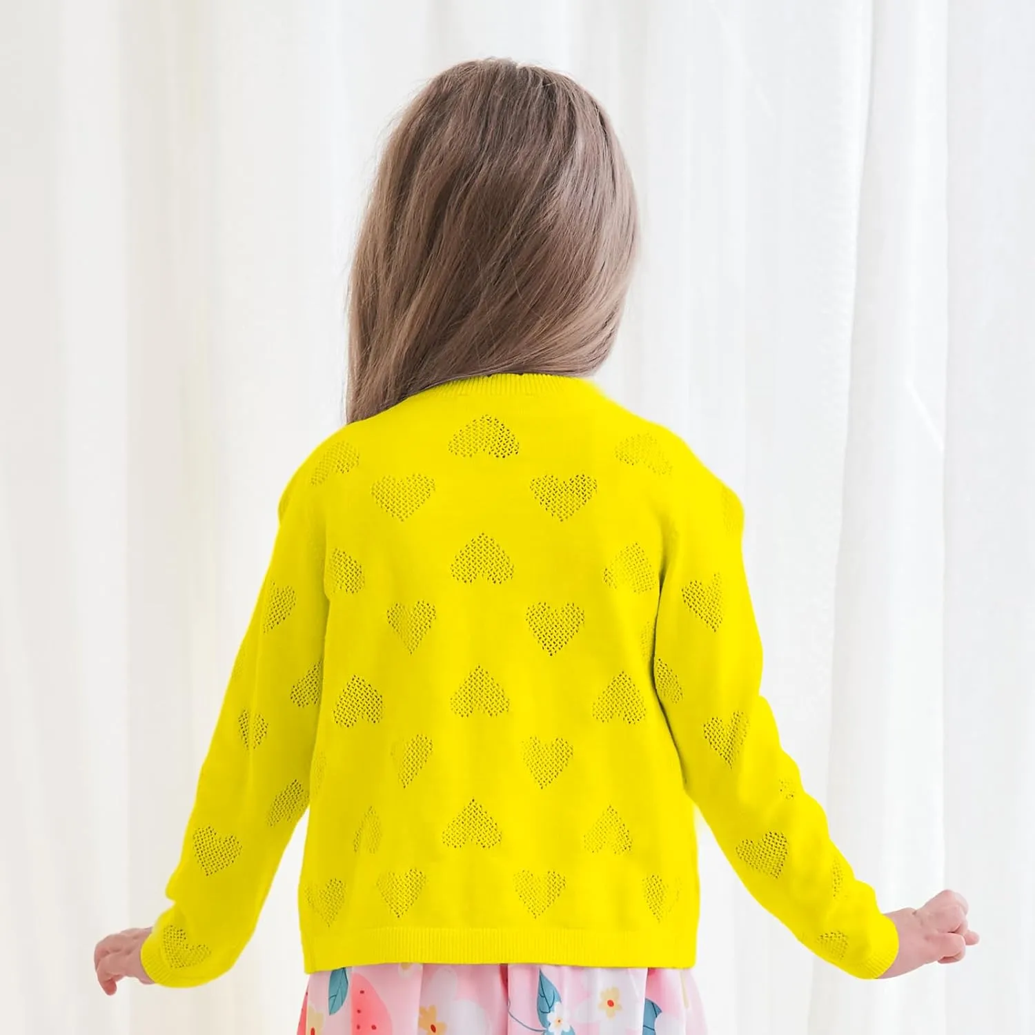 Girls' Cardigan Long Sleeve Shrug Sweater for Kids Cotton Cropped Uniform Knit Outerwear Lucky Clover and Heart