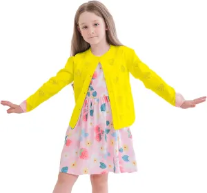Girls' Cardigan Long Sleeve Shrug Sweater for Kids Cotton Cropped Uniform Knit Outerwear Lucky Clover and Heart