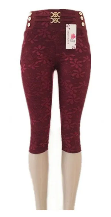 Girls Lace Design Pull On Capris Wholesale