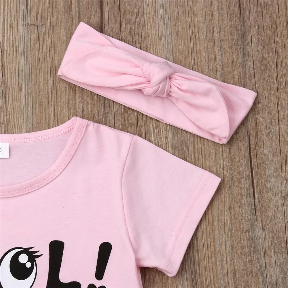 Girls Look Cool Short Sleeve Top & Denim Shorts & Headband Trendy Toddler Clothes Cheap