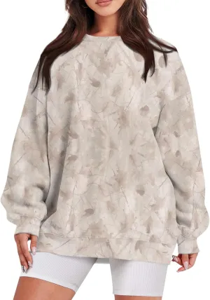 GOFULY Camo Sweatshirt For Women Crewneck Fall Oversized Y2k Camo Shirt Pullover Long Sleeve Maple Leaf Print Travel Clothes