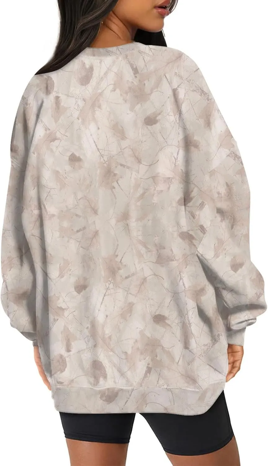 GOFULY Camo Sweatshirt For Women Crewneck Fall Oversized Y2k Camo Shirt Pullover Long Sleeve Maple Leaf Print Travel Clothes