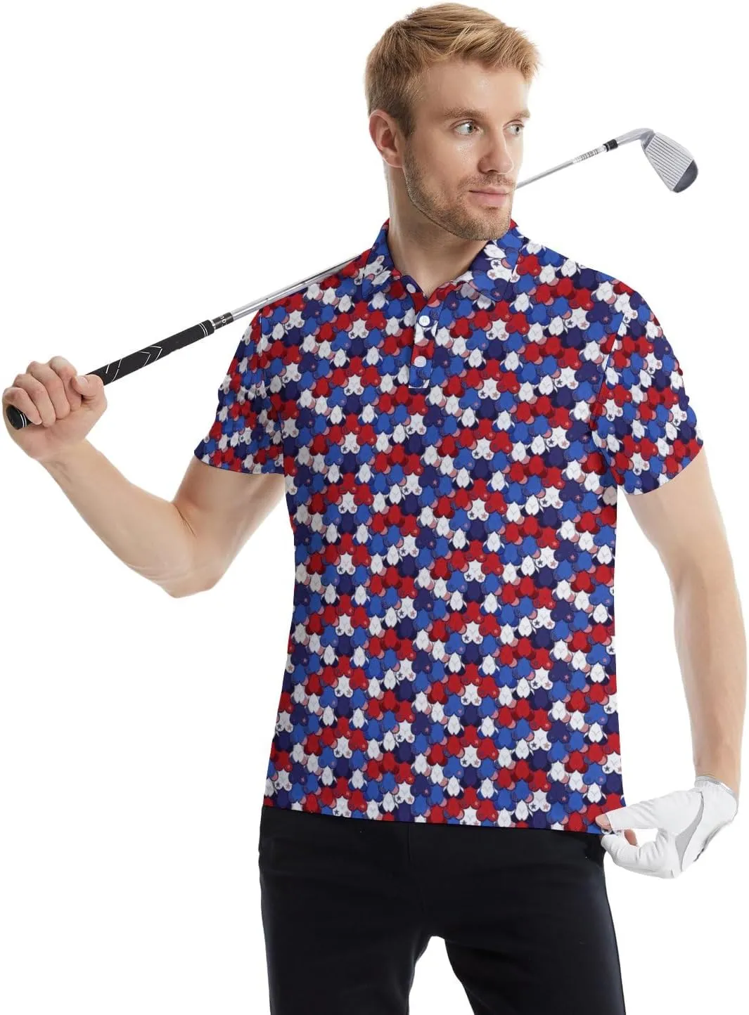 Golf Polos for Men Funny Moisture Wicking Golf Shirts Performance Quick-Dry Polo Shirts Short Sleeve