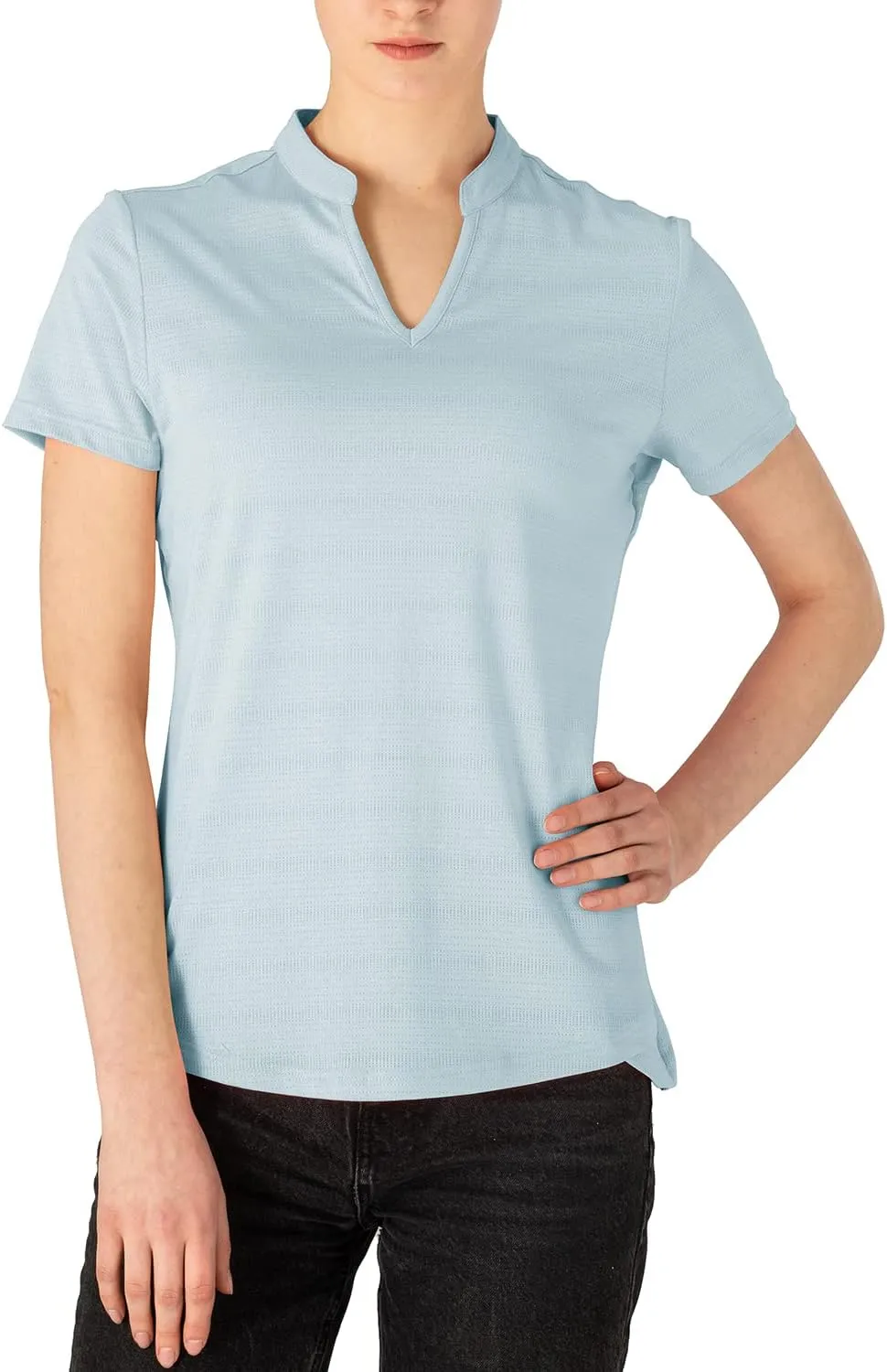 Gopune Women's V Neck Golf Polo Shirts Collarless Short Sleeve Lightweight Quick Dry Tennis Running T-Shirts