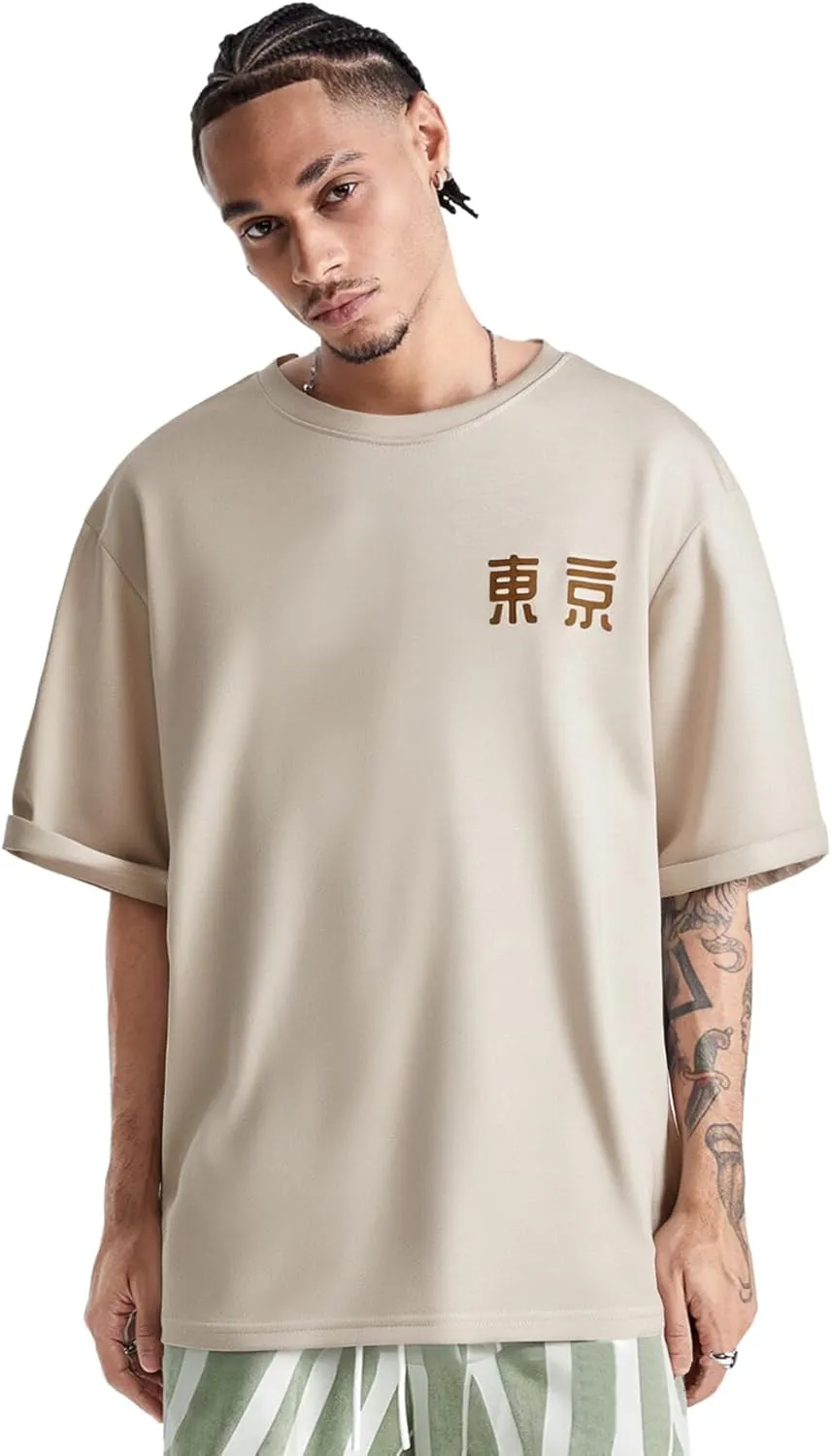 GORGLITTER Men's Graphic Japanese Print Short Sleeve Tee Tops Casual Round Neck T Shirts