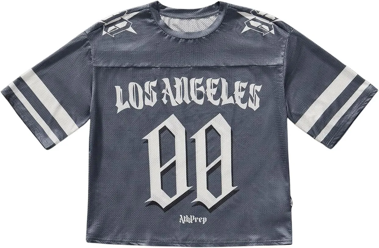 GORGLITTER Men's Oversized Jersey Shirt Number Graphic Tees Short Sleeve Crewneck T Shirts