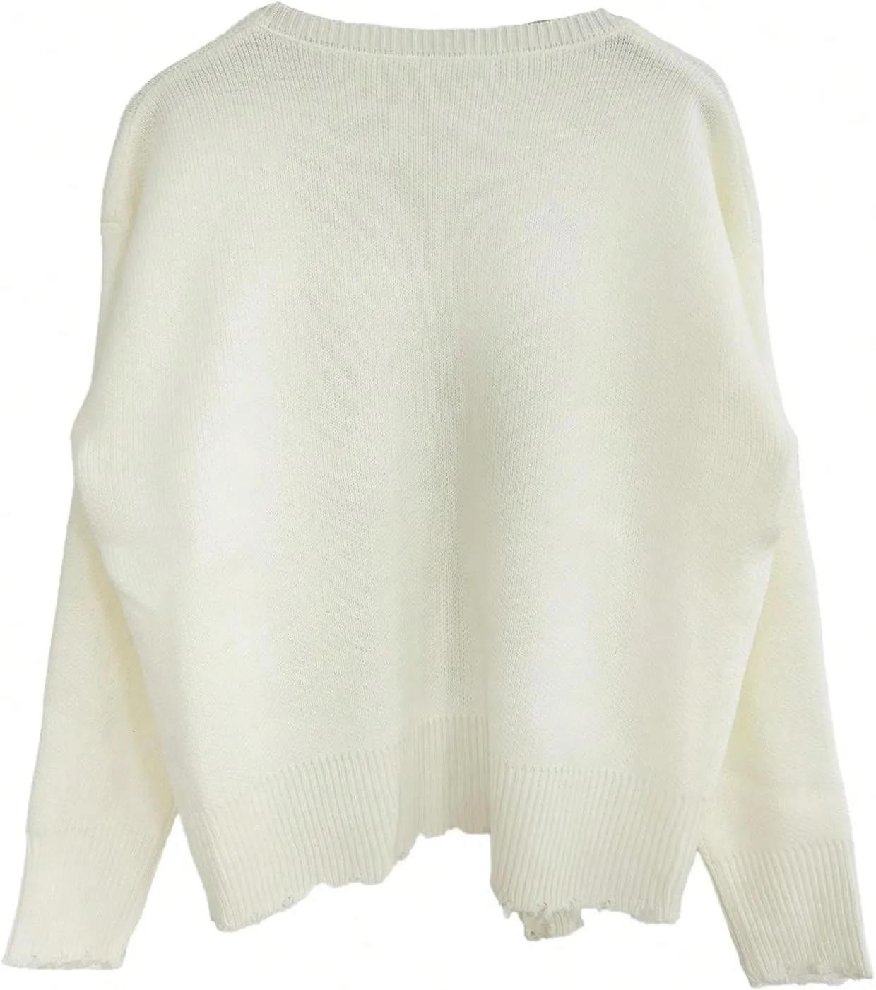 GORGLITTER Women's Pearls Decor Raw Trim Open Front Cardigan Long Sleeve Drop Shoulder Sweater
