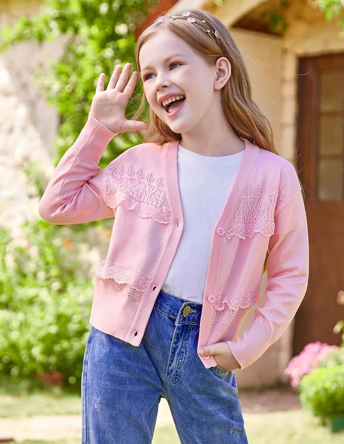 GRACE KARIN Girls V-Neck Cardigan Button Up Knit Uniform Sweaters Size 5-12