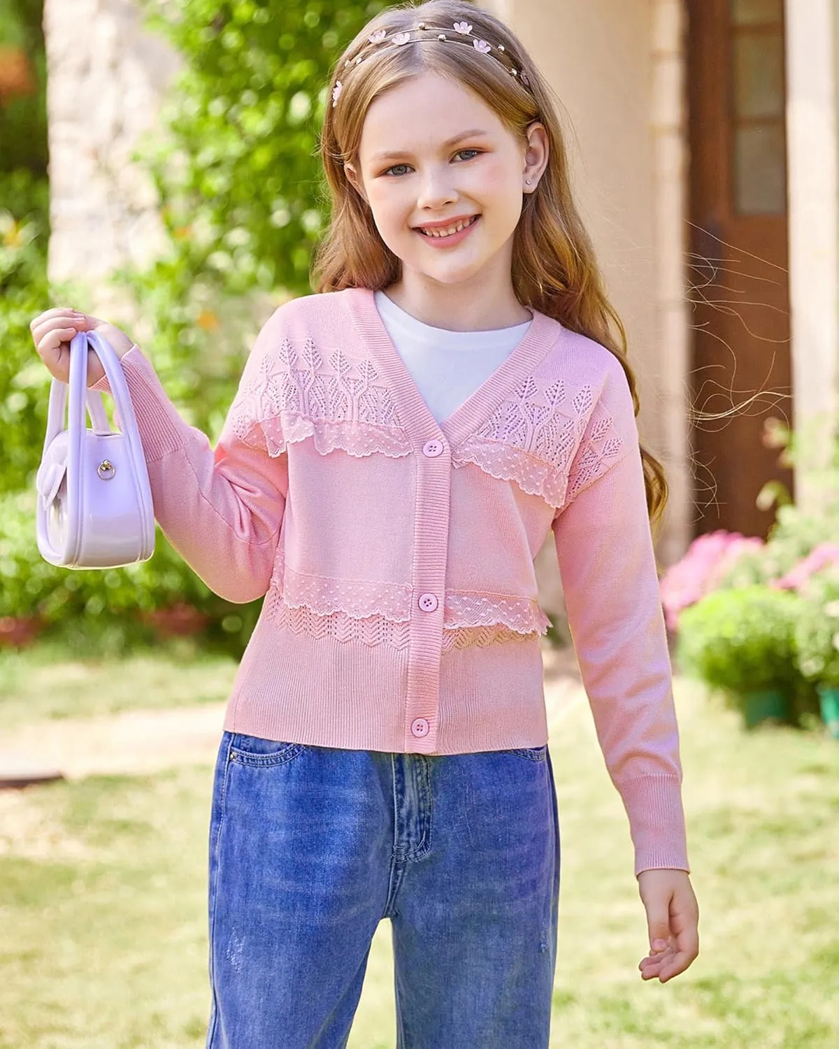 GRACE KARIN Girls V-Neck Cardigan Button Up Knit Uniform Sweaters Size 5-12
