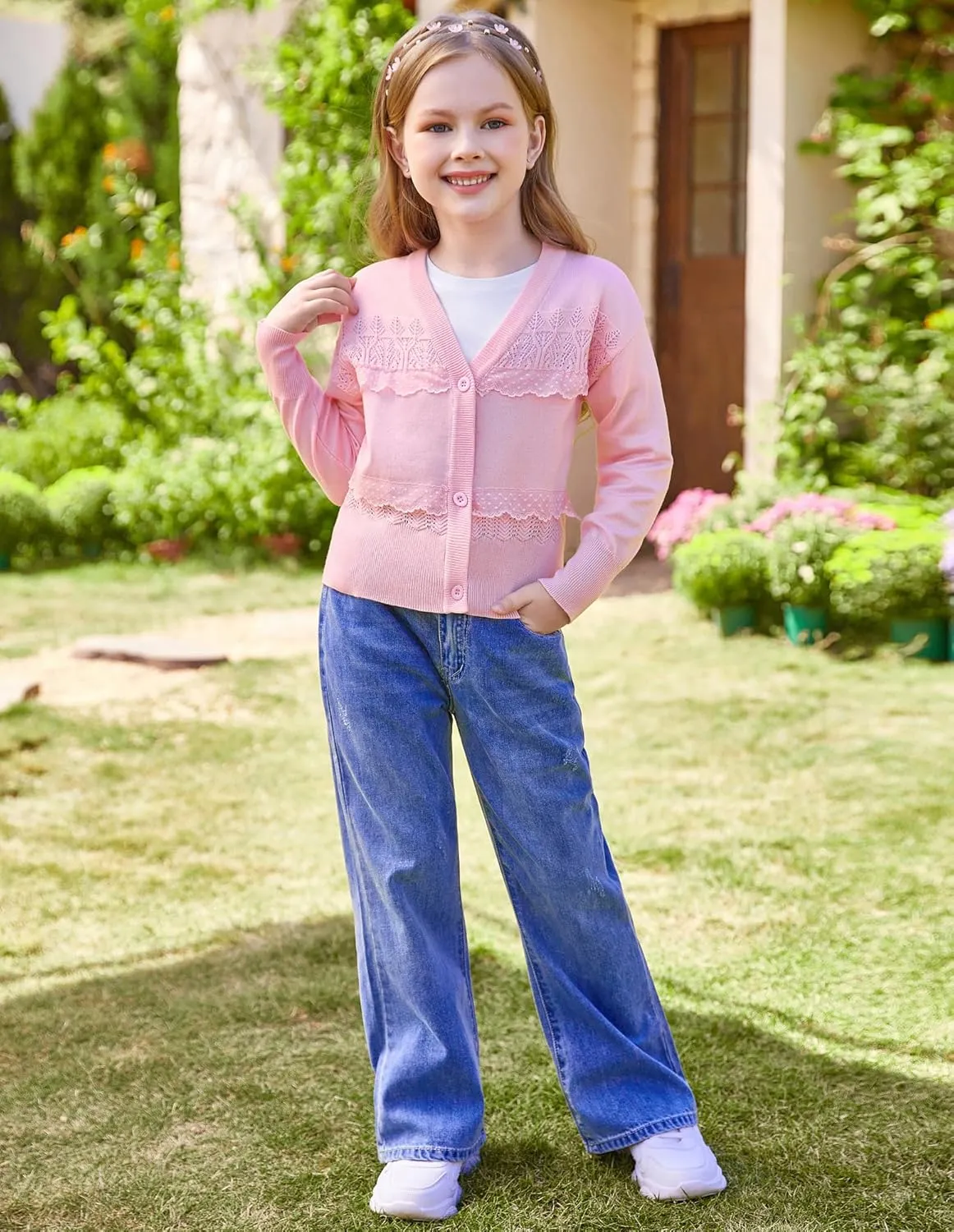 GRACE KARIN Girls V-Neck Cardigan Button Up Knit Uniform Sweaters Size 5-12
