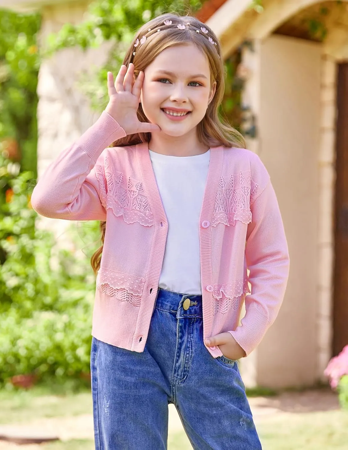 GRACE KARIN Girls V-Neck Cardigan Button Up Knit Uniform Sweaters Size 5-12