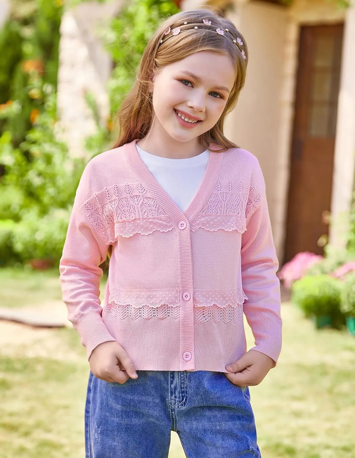 GRACE KARIN Girls V-Neck Cardigan Button Up Knit Uniform Sweaters Size 5-12