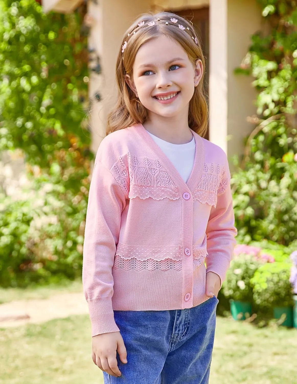 GRACE KARIN Girls V-Neck Cardigan Button Up Knit Uniform Sweaters Size 5-12