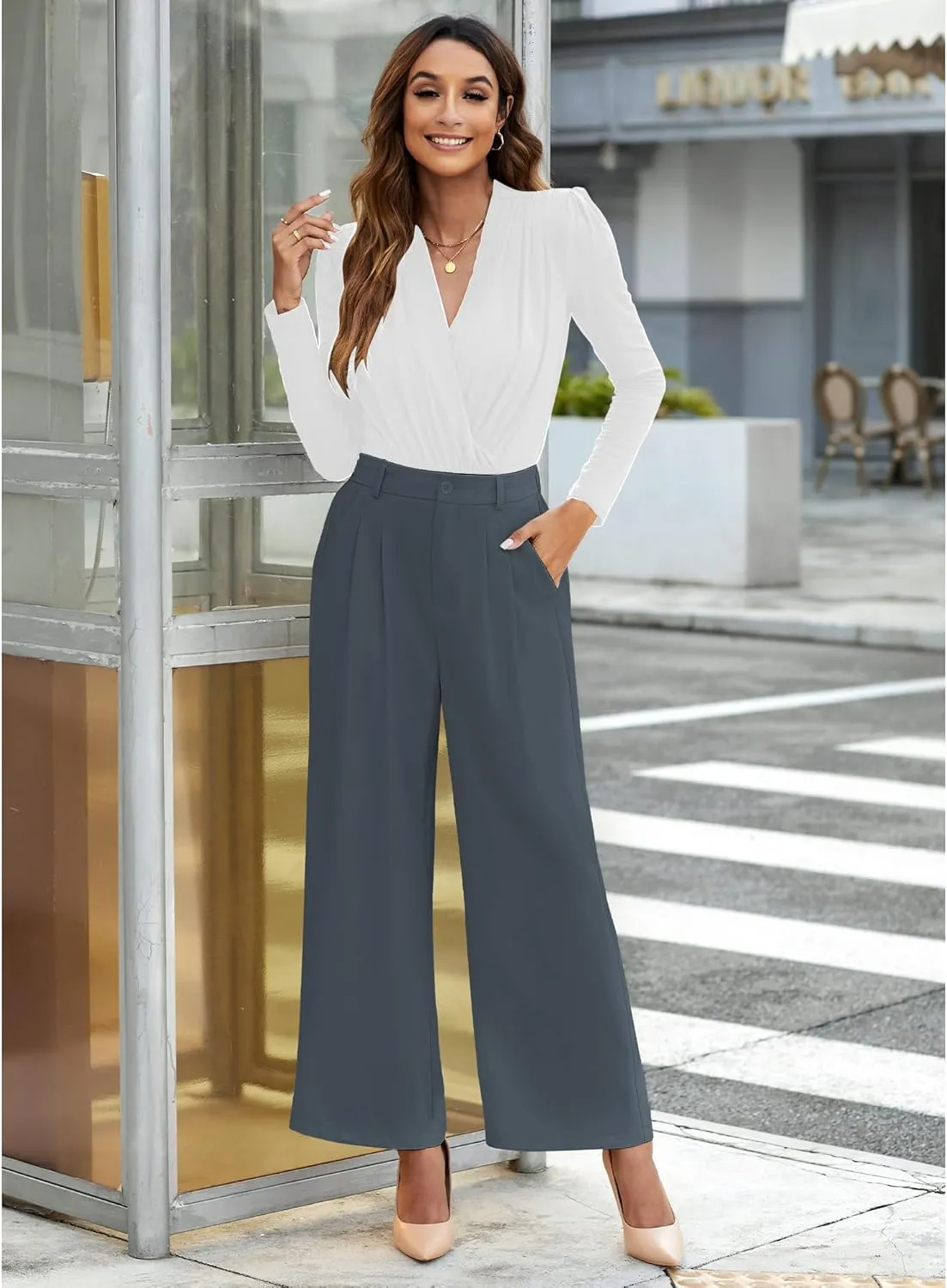 GRAPENT Wide Leg Pants for Women Work Business Casual High Waisted Dressy Pants Flowy Trousers Office