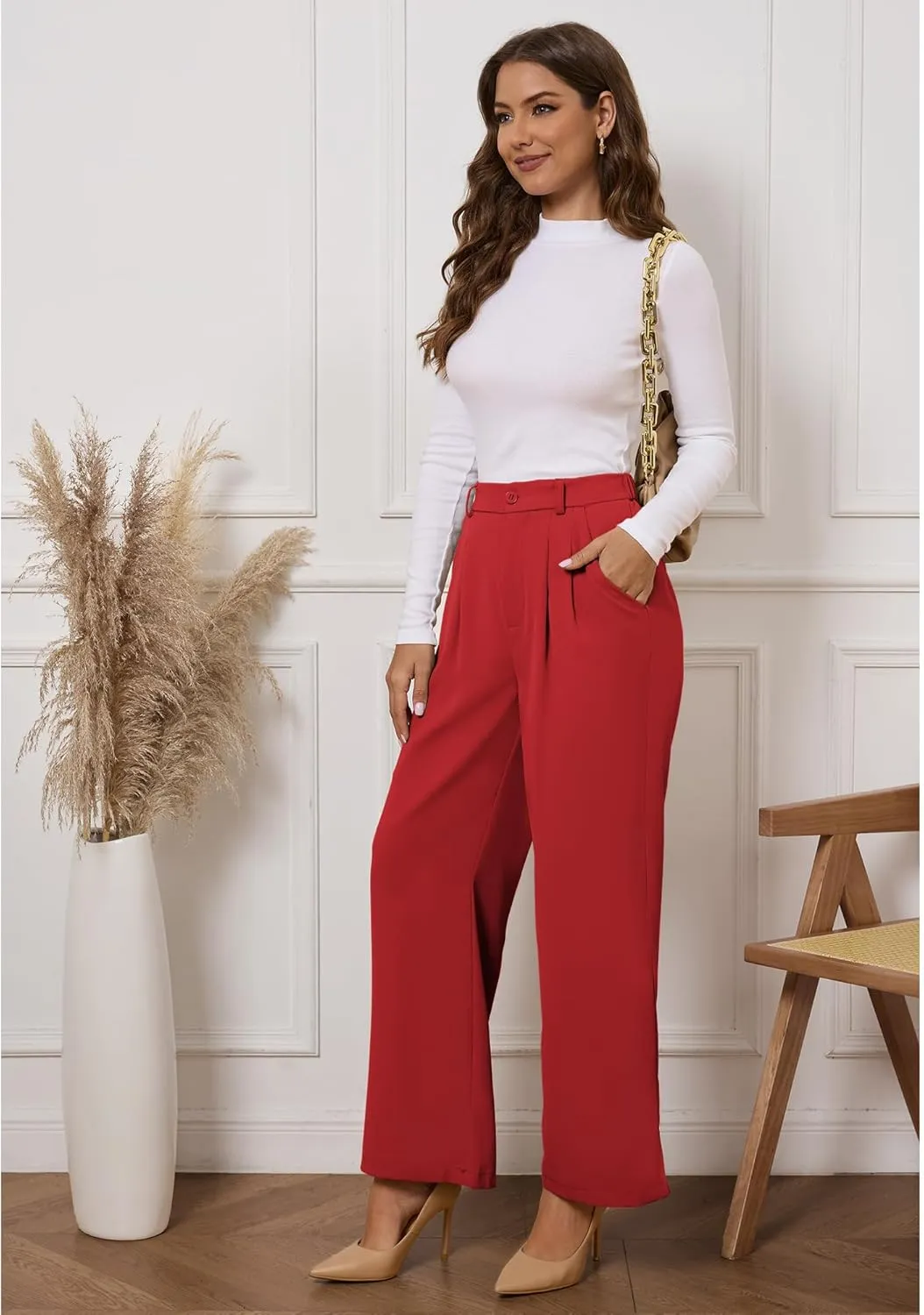 GRAPENT Wide Leg Pants for Women Work Business Casual High Waisted Dressy Pants Flowy Trousers Office