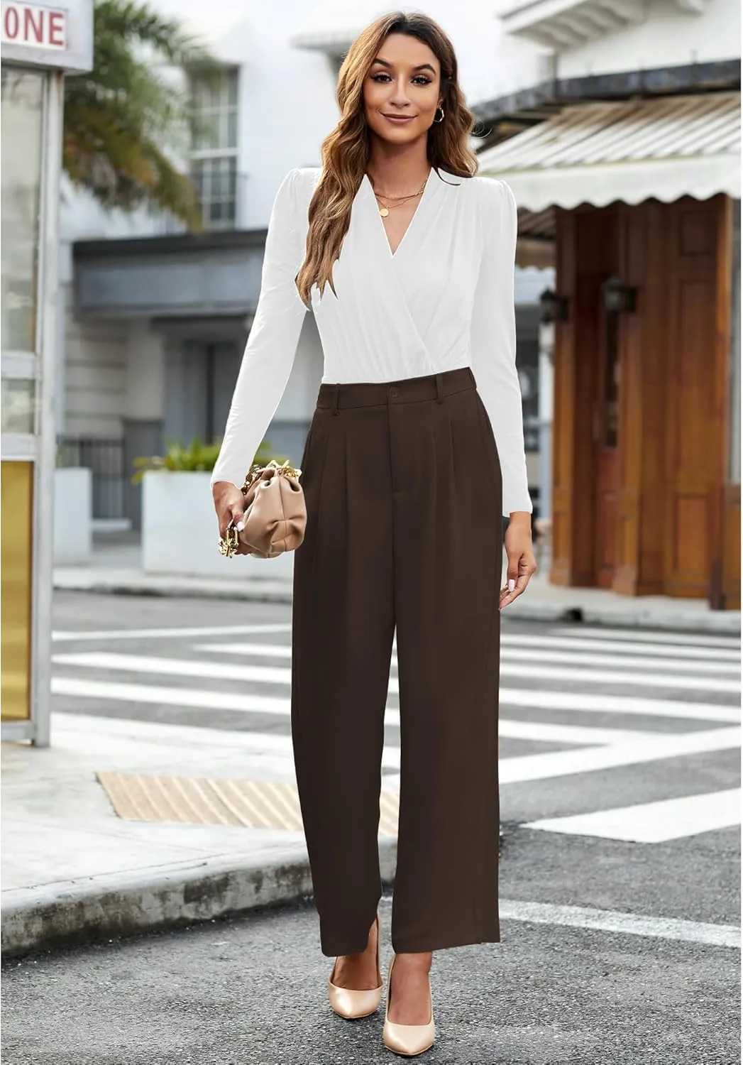 GRAPENT Wide Leg Pants for Women Work Business Casual High Waisted Dressy Pants Flowy Trousers Office