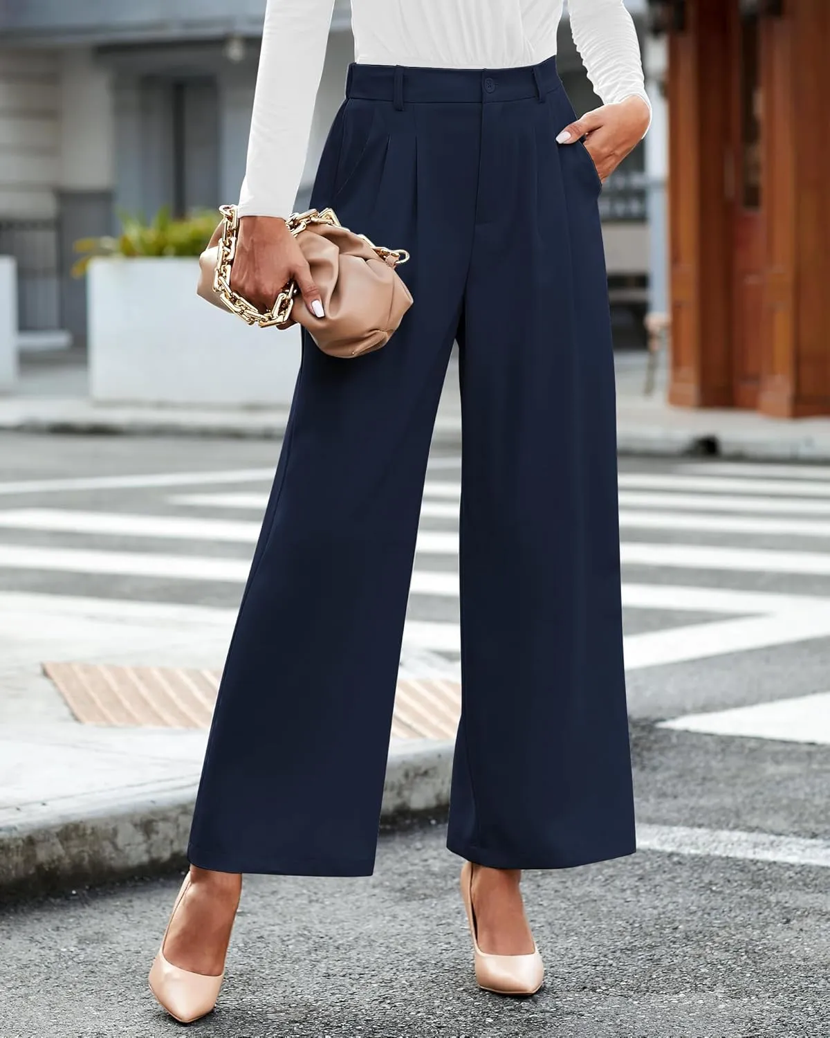 GRAPENT Wide Leg Pants for Women Work Business Casual High Waisted Dressy Pants Flowy Trousers Office