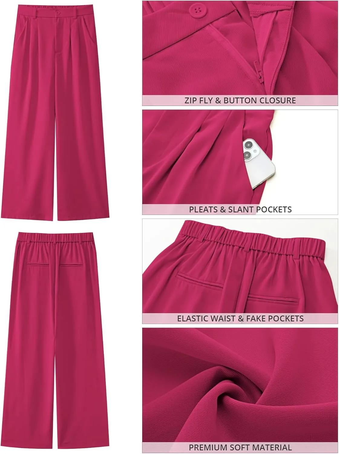 GRAPENT Wide Leg Pants for Women Work Business Casual High Waisted Dressy Pants Flowy Trousers Office