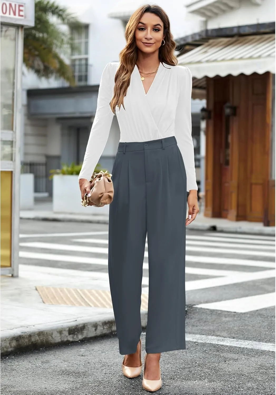 GRAPENT Wide Leg Pants for Women Work Business Casual High Waisted Dressy Pants Flowy Trousers Office