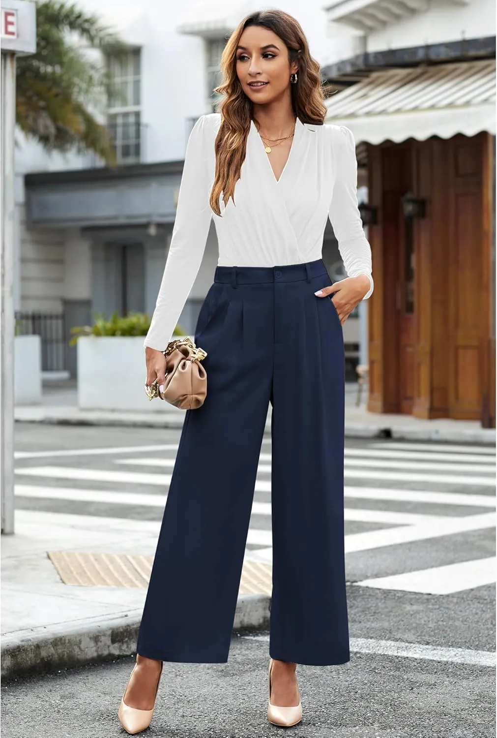 GRAPENT Wide Leg Pants for Women Work Business Casual High Waisted Dressy Pants Flowy Trousers Office