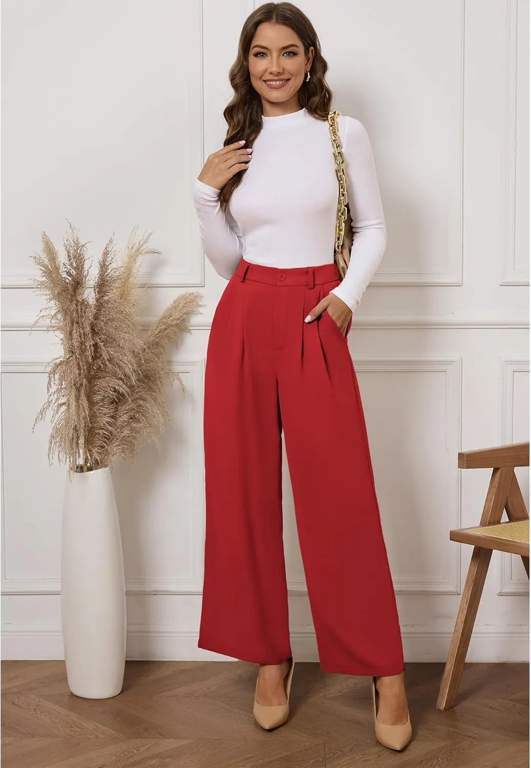 GRAPENT Wide Leg Pants for Women Work Business Casual High Waisted Dressy Pants Flowy Trousers Office