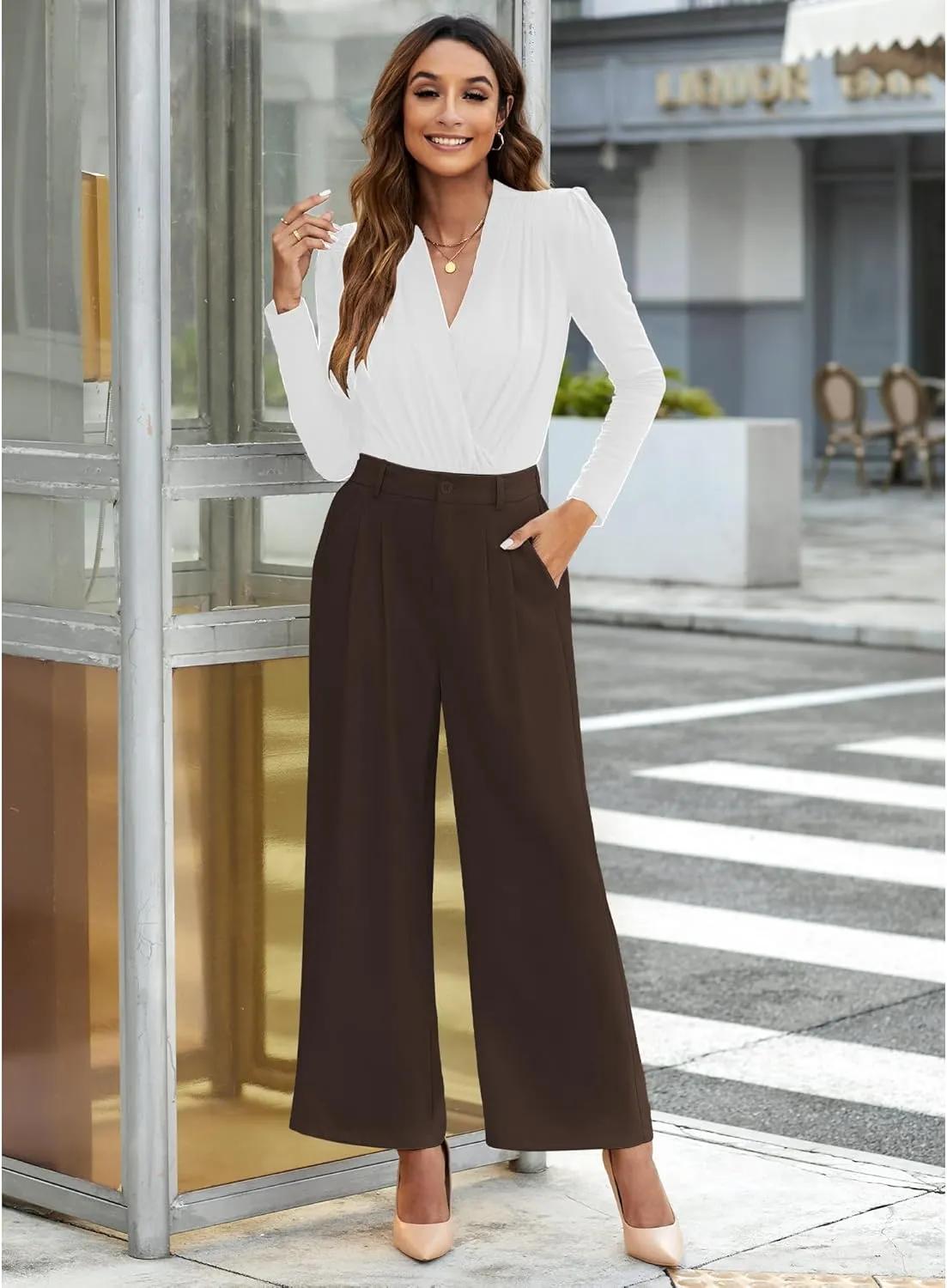 GRAPENT Wide Leg Pants for Women Work Business Casual High Waisted Dressy Pants Flowy Trousers Office