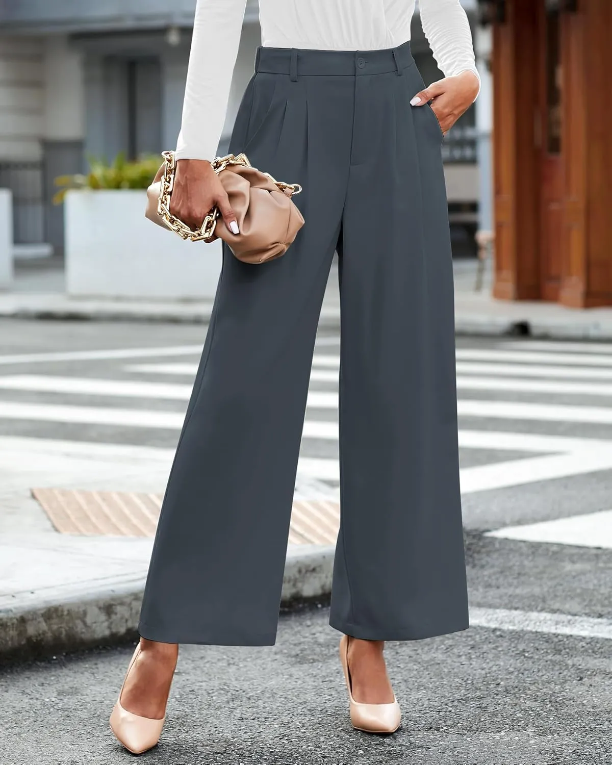 GRAPENT Wide Leg Pants for Women Work Business Casual High Waisted Dressy Pants Flowy Trousers Office