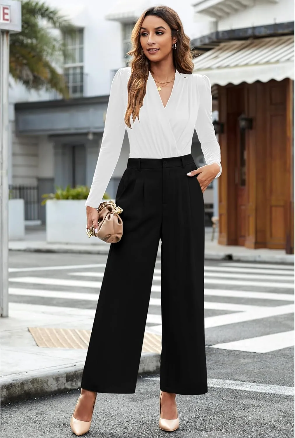 GRAPENT Wide Leg Pants for Women Work Business Casual High Waisted Dressy Pants Flowy Trousers Office