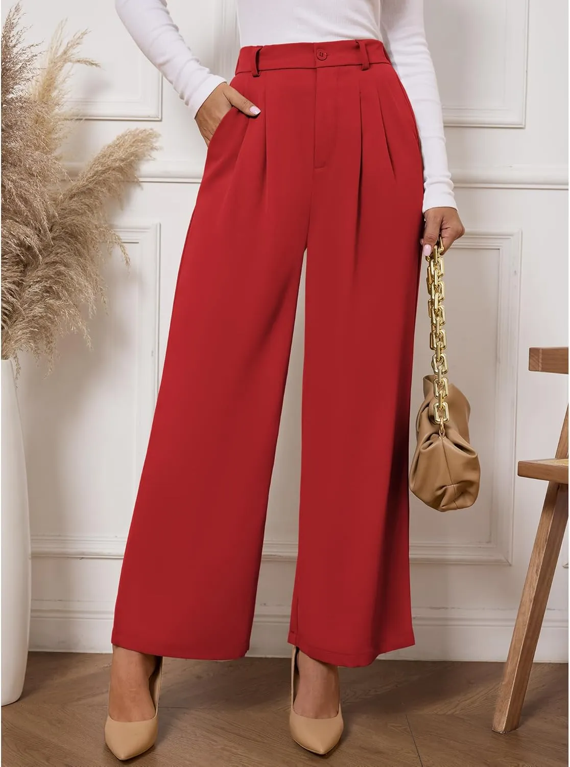 GRAPENT Wide Leg Pants for Women Work Business Casual High Waisted Dressy Pants Flowy Trousers Office