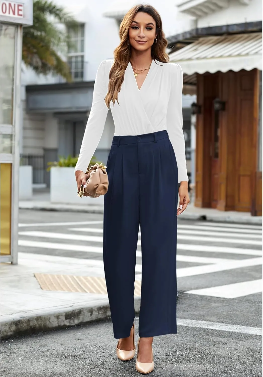 GRAPENT Wide Leg Pants for Women Work Business Casual High Waisted Dressy Pants Flowy Trousers Office