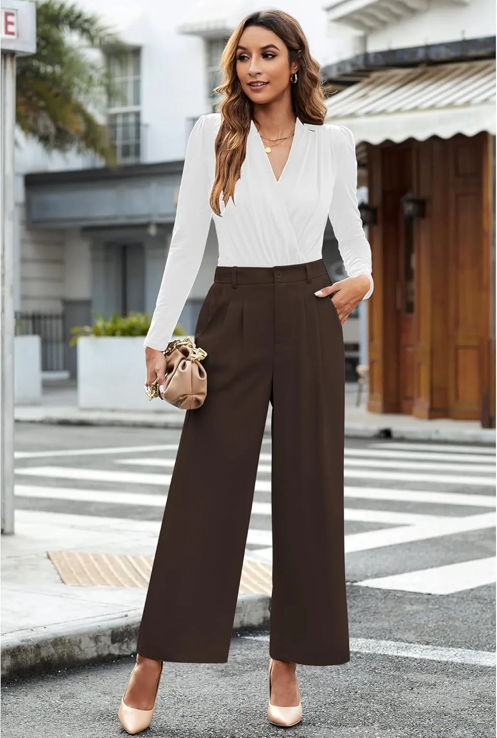 GRAPENT Wide Leg Pants for Women Work Business Casual High Waisted Dressy Pants Flowy Trousers Office