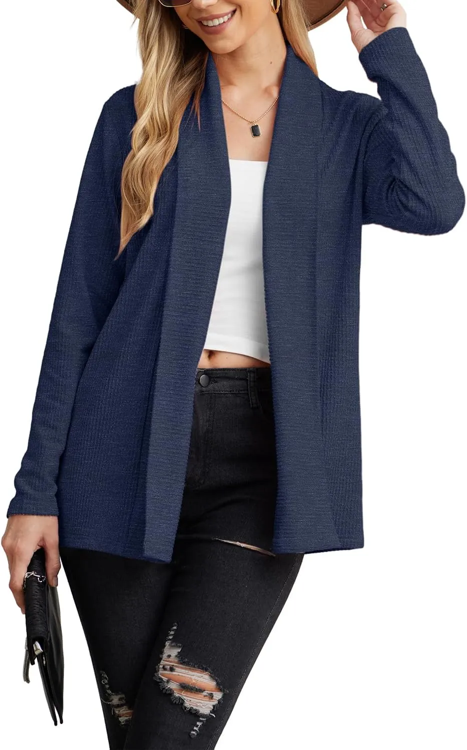 GRECERELLE Women's Long Sleeve Open Front Cardigan Lightweight Knitwear for Fall and Winter