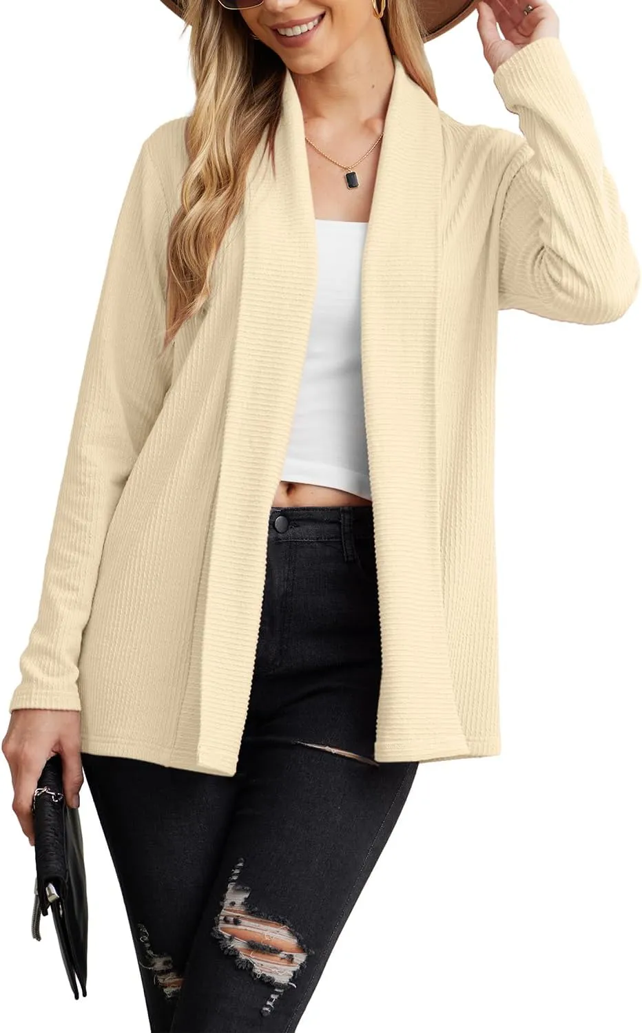 GRECERELLE Women's Long Sleeve Open Front Cardigan Lightweight Knitwear for Fall and Winter