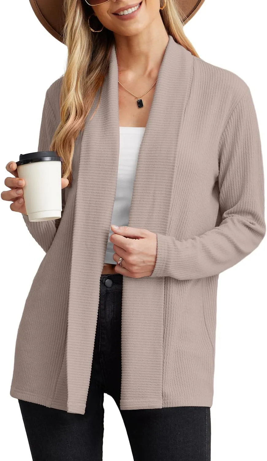 GRECERELLE Women's Long Sleeve Open Front Cardigan Lightweight Knitwear for Fall and Winter