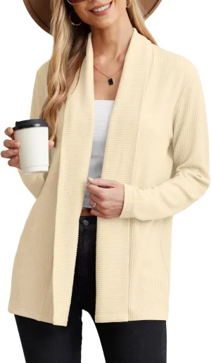 GRECERELLE Women's Long Sleeve Open Front Cardigan Lightweight Knitwear for Fall and Winter
