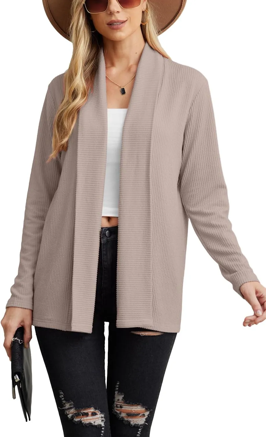 GRECERELLE Women's Long Sleeve Open Front Cardigan Lightweight Knitwear for Fall and Winter