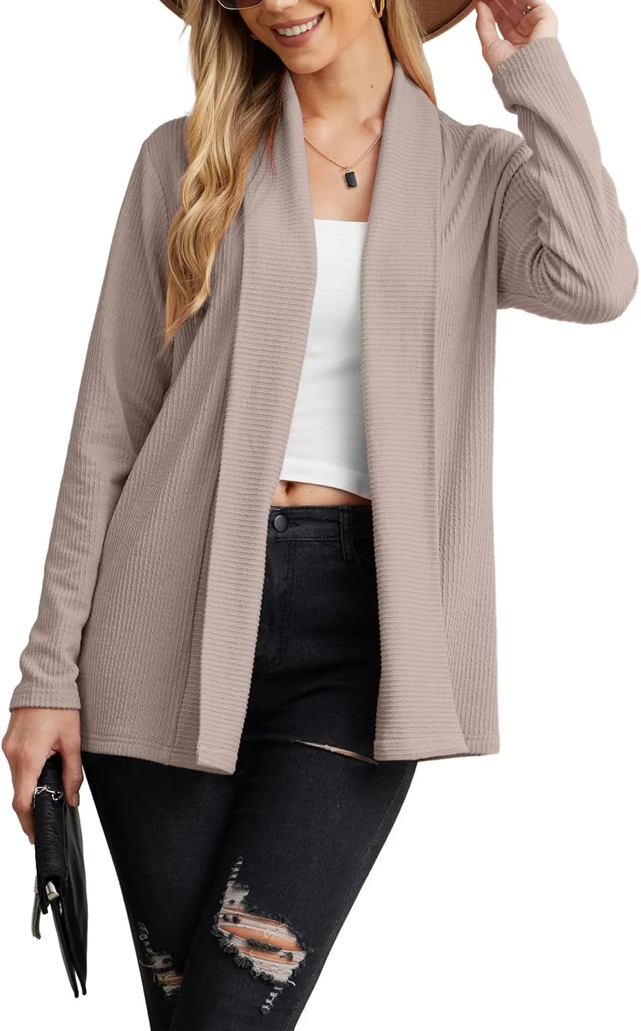 GRECERELLE Women's Long Sleeve Open Front Cardigan Lightweight Knitwear for Fall and Winter