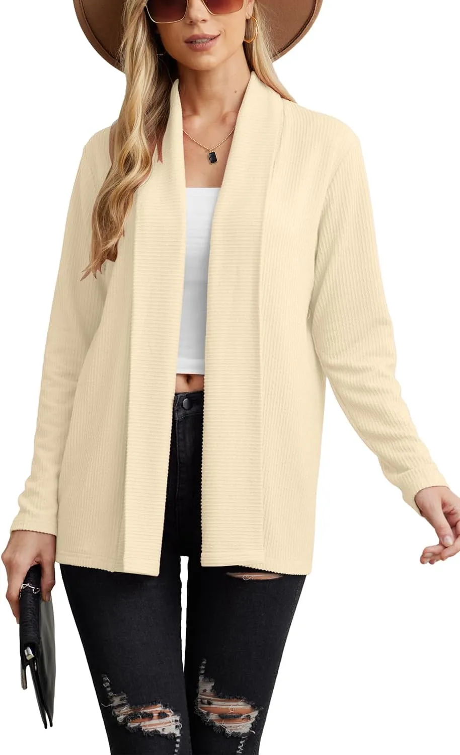 GRECERELLE Women's Long Sleeve Open Front Cardigan Lightweight Knitwear for Fall and Winter