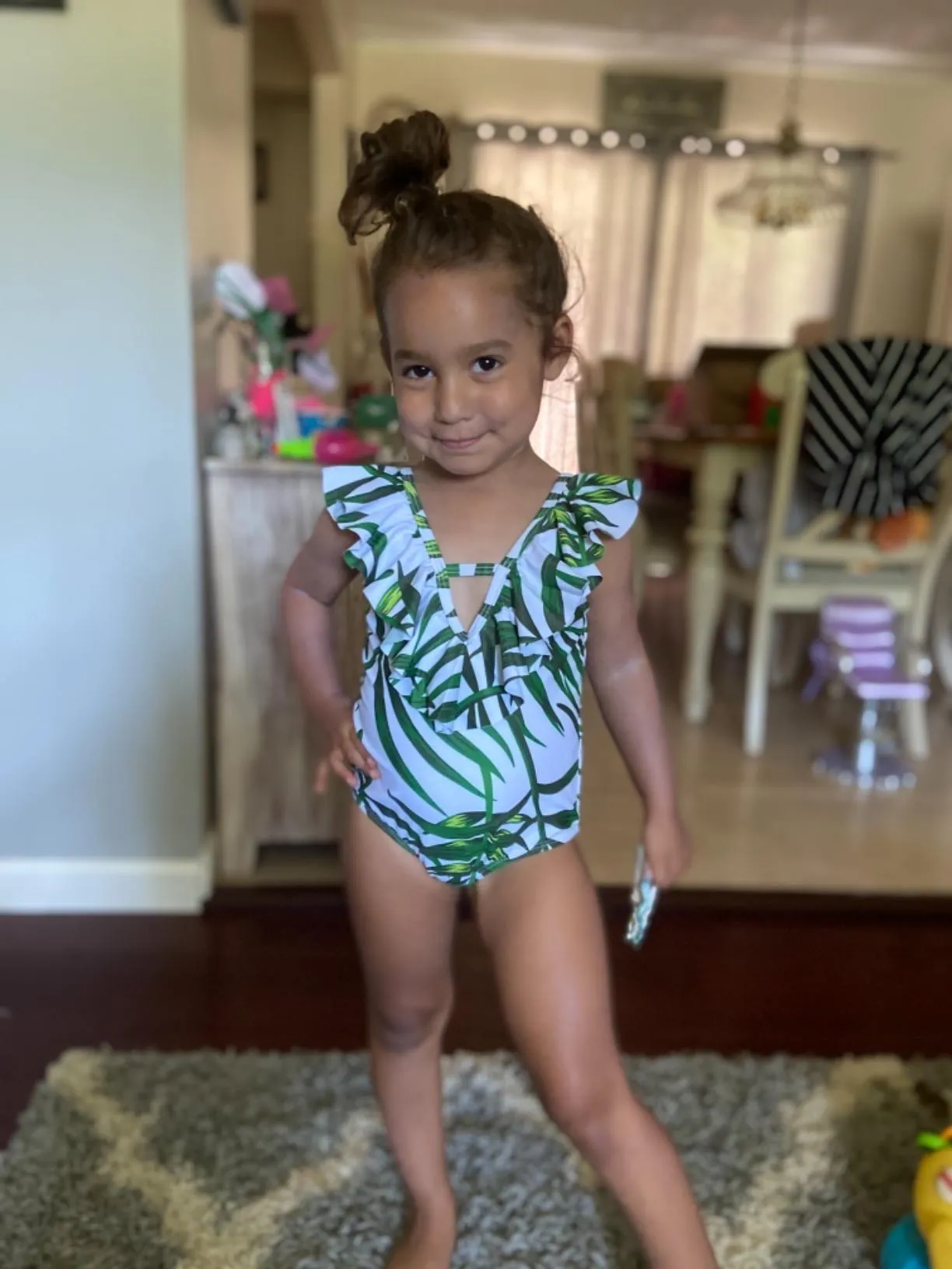 Green Leaf Print Family Matching Swimsuits With Baby