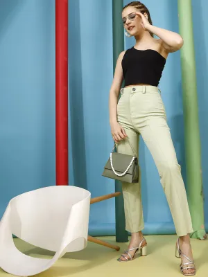 Green Regular Fit Flat-Front Trousers