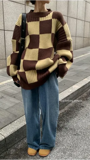 Grunge Clothes Grandpa Sweaters Vintage Aesthetic Baggy Dark Academia Clothing Plaid Striped Preppy Pullovers 2025