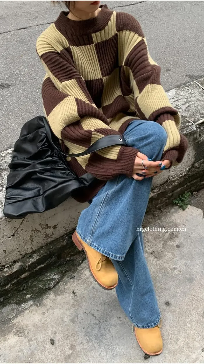 Grunge Clothes Grandpa Sweaters Vintage Aesthetic Baggy Dark Academia Clothing Plaid Striped Preppy Pullovers 2025