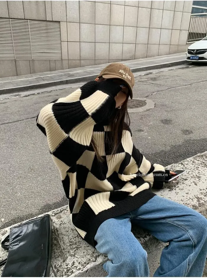 Grunge Clothes Grandpa Sweaters Vintage Aesthetic Baggy Dark Academia Clothing Plaid Striped Preppy Pullovers 2025